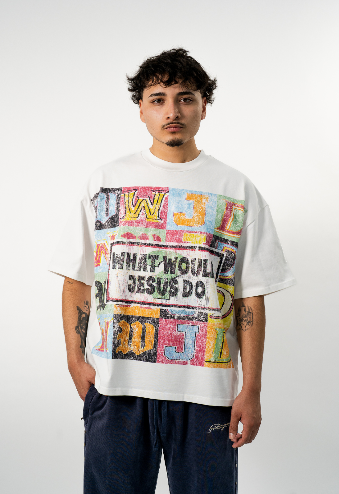 "WWJD" BOXY TEE (WHITE)