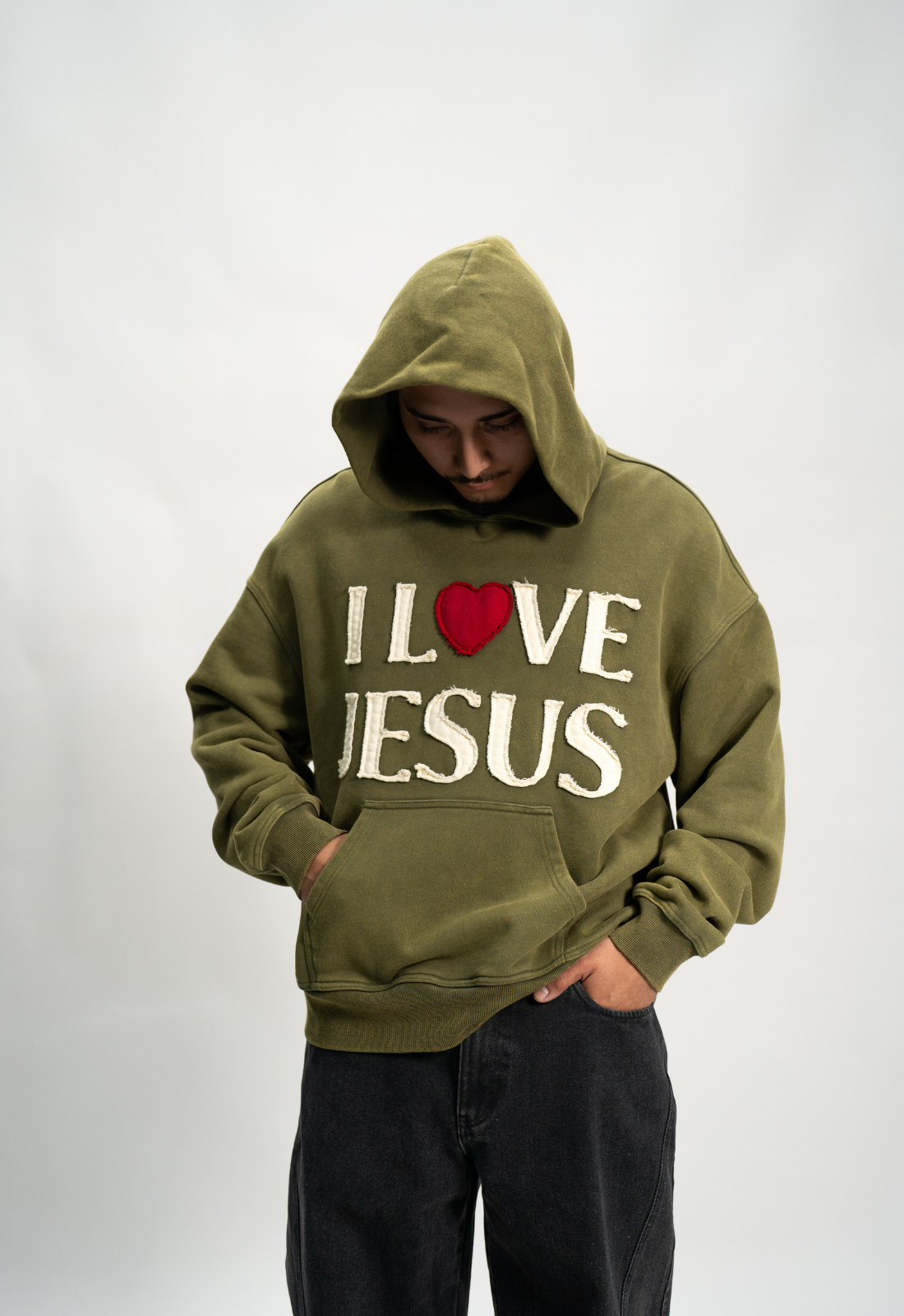 "I LOVE JESUS" HOODIE (OLIVE)