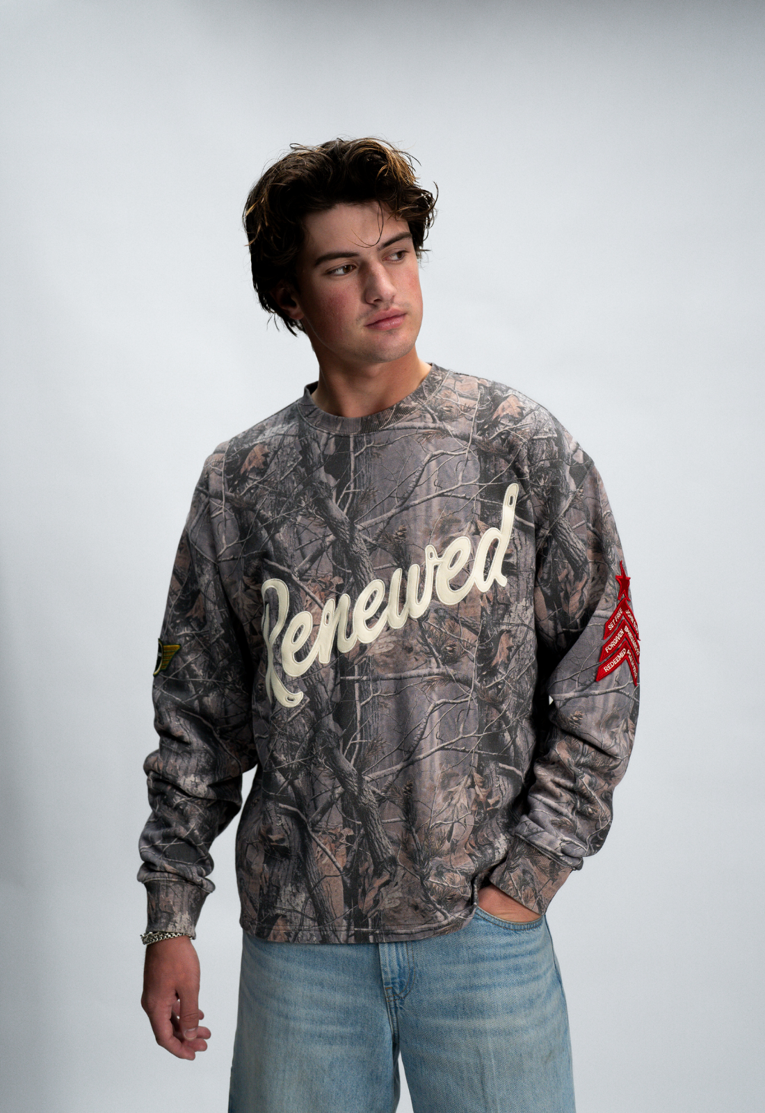 "RENEWED" CAMO L/S BOXY TEE