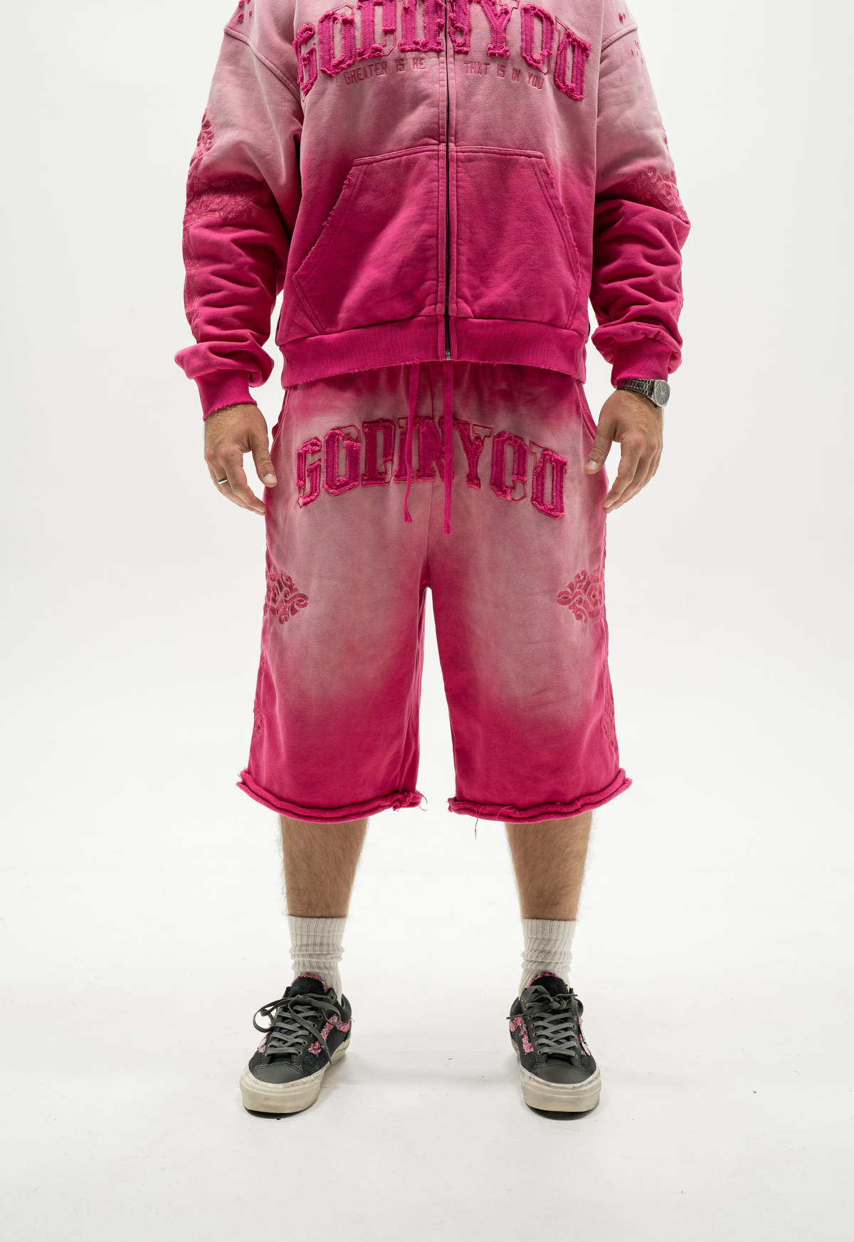 TATTERED CONVERTIBLE SWEATS (PINK)