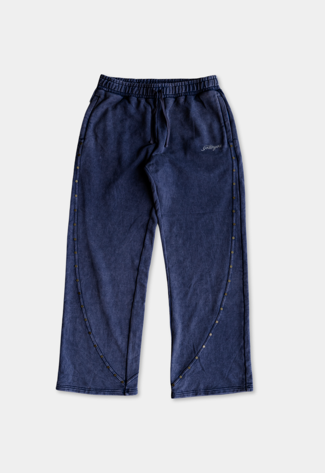 "LOGO" NAVY STUDDED SWEATPANTS