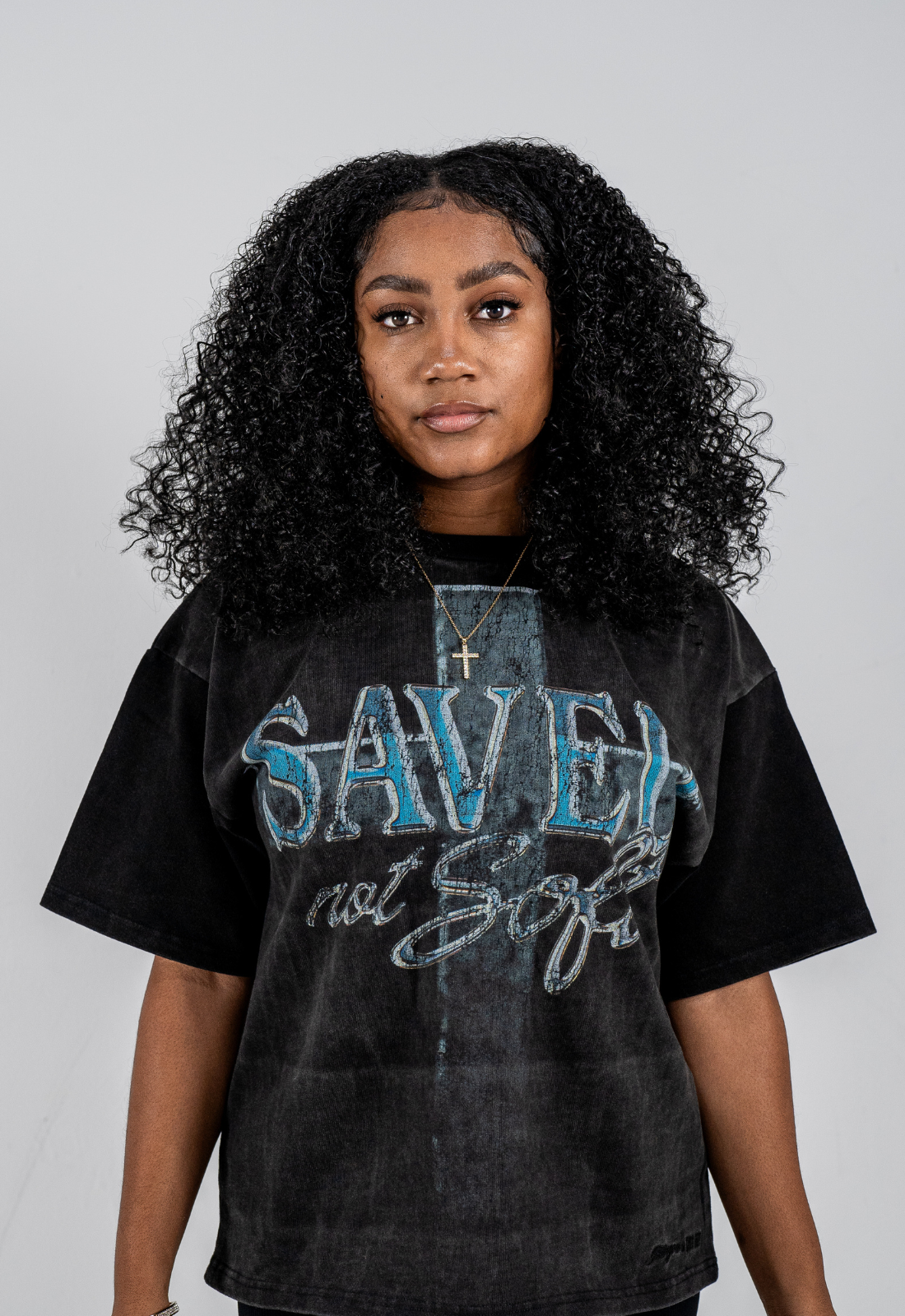 "SAVED NOT SOFT" CROSS BOXY TEE