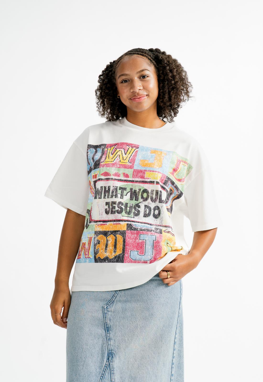 "WWJD" BOXY TEE (WHITE)