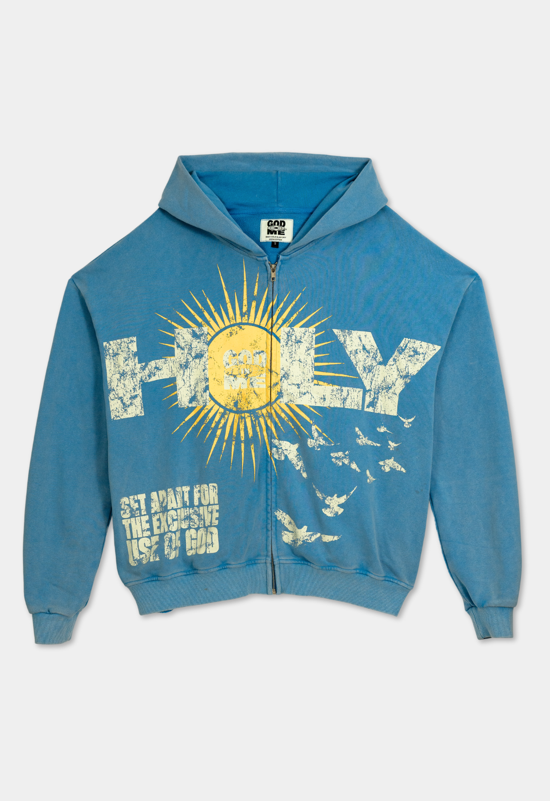 "HOLY" BOXY HOODIE (BLUE)