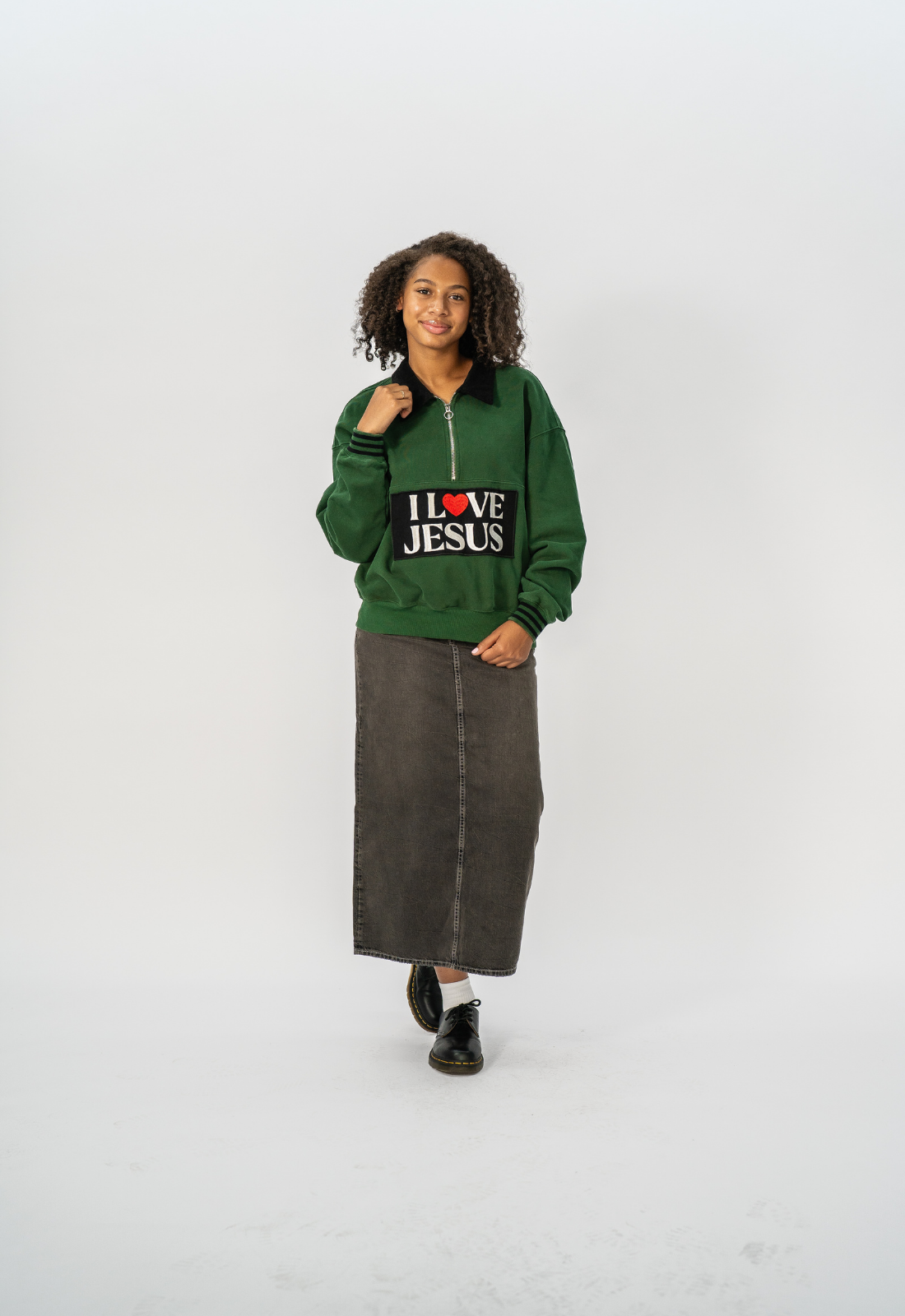 "I LOVE JESUS" HALF-ZIP PULLOVER (GREEN)