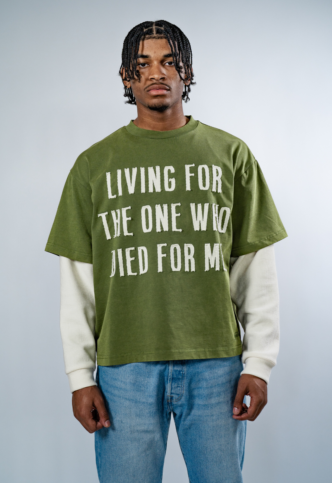 "LIVING" DOUBLE LAYERED BOXY TEE