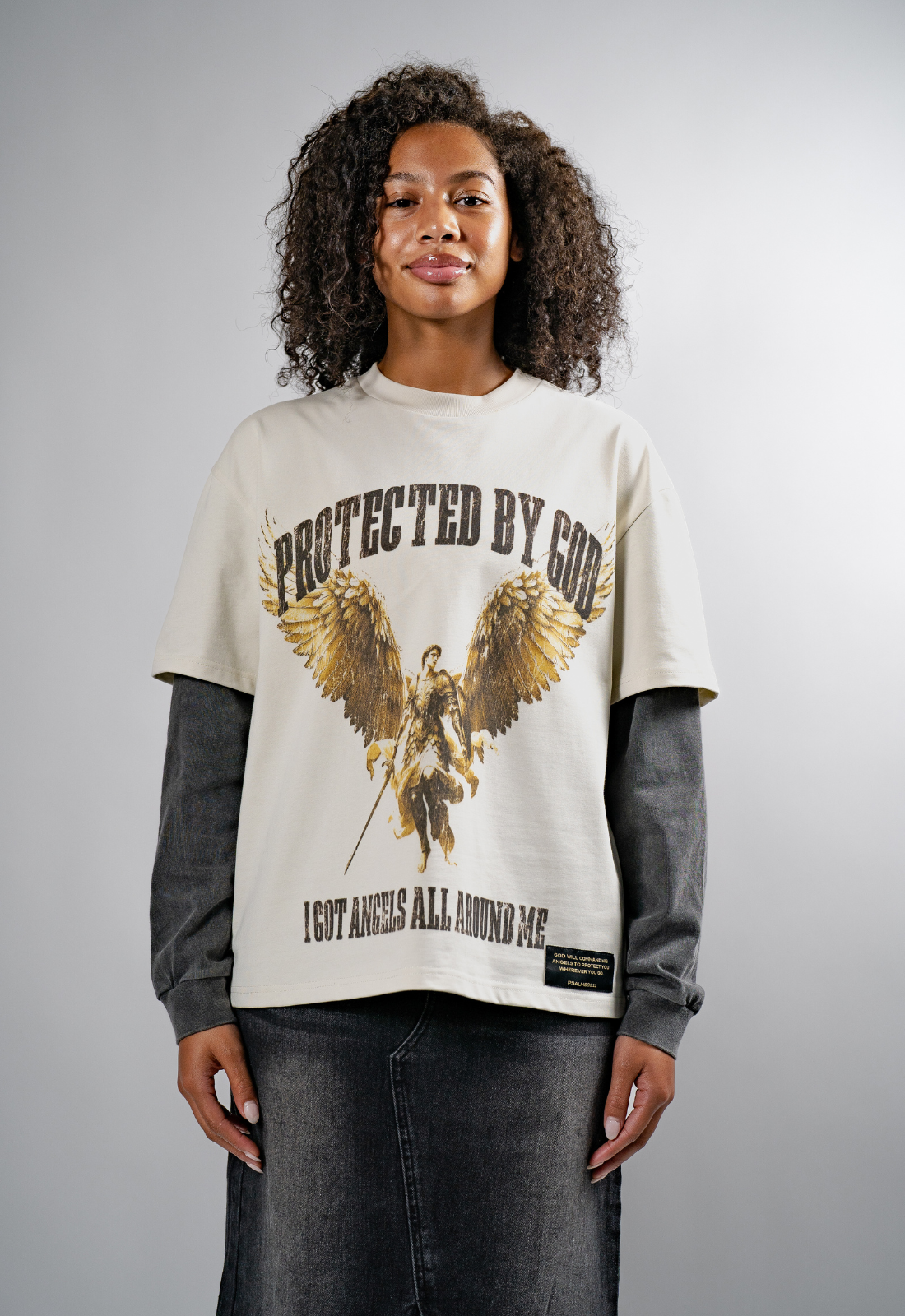 "PROTECTED BY GOD" DOUBLE LAYERED BOXY TEE