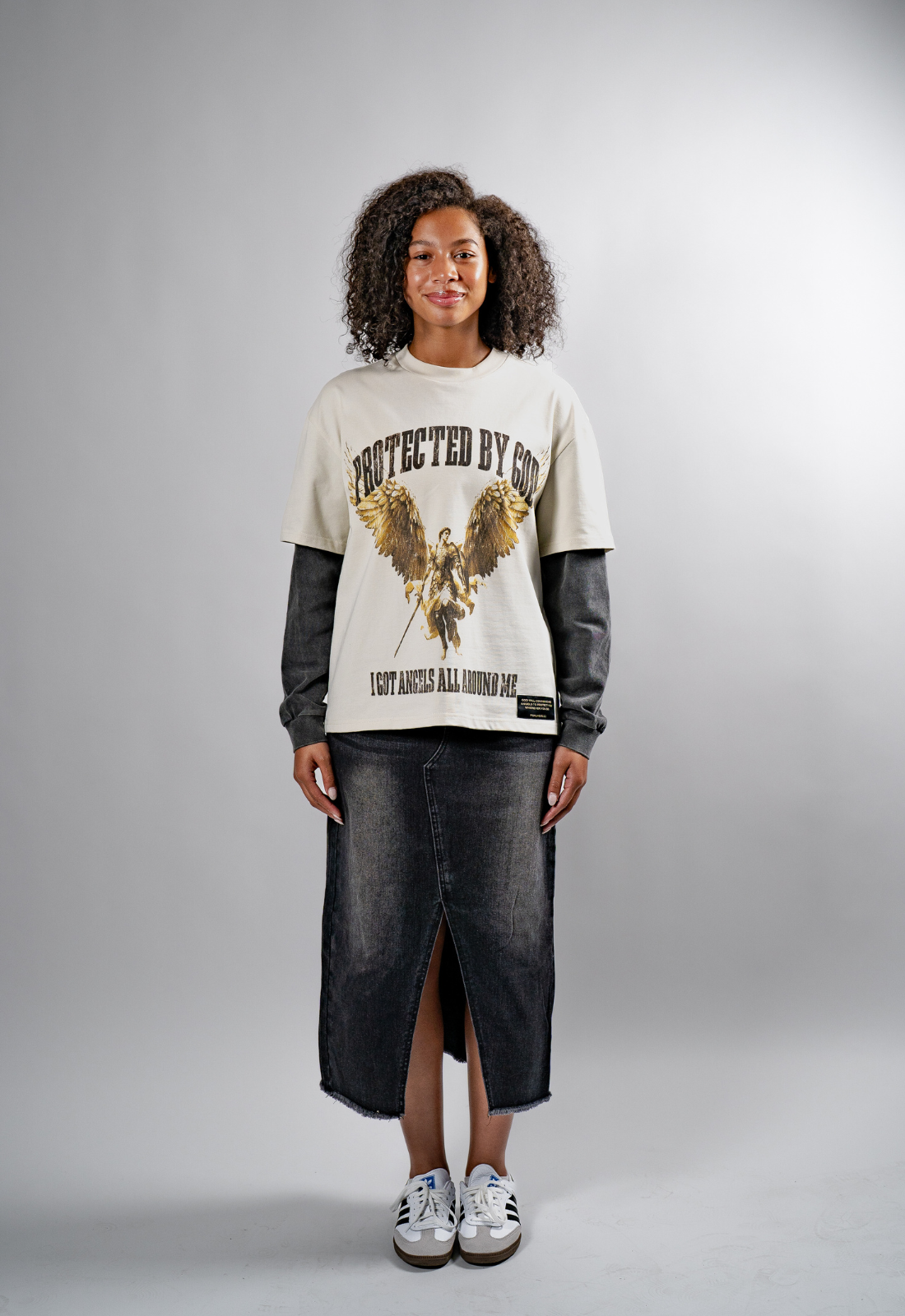 "PROTECTED BY GOD" DOUBLE LAYERED BOXY TEE