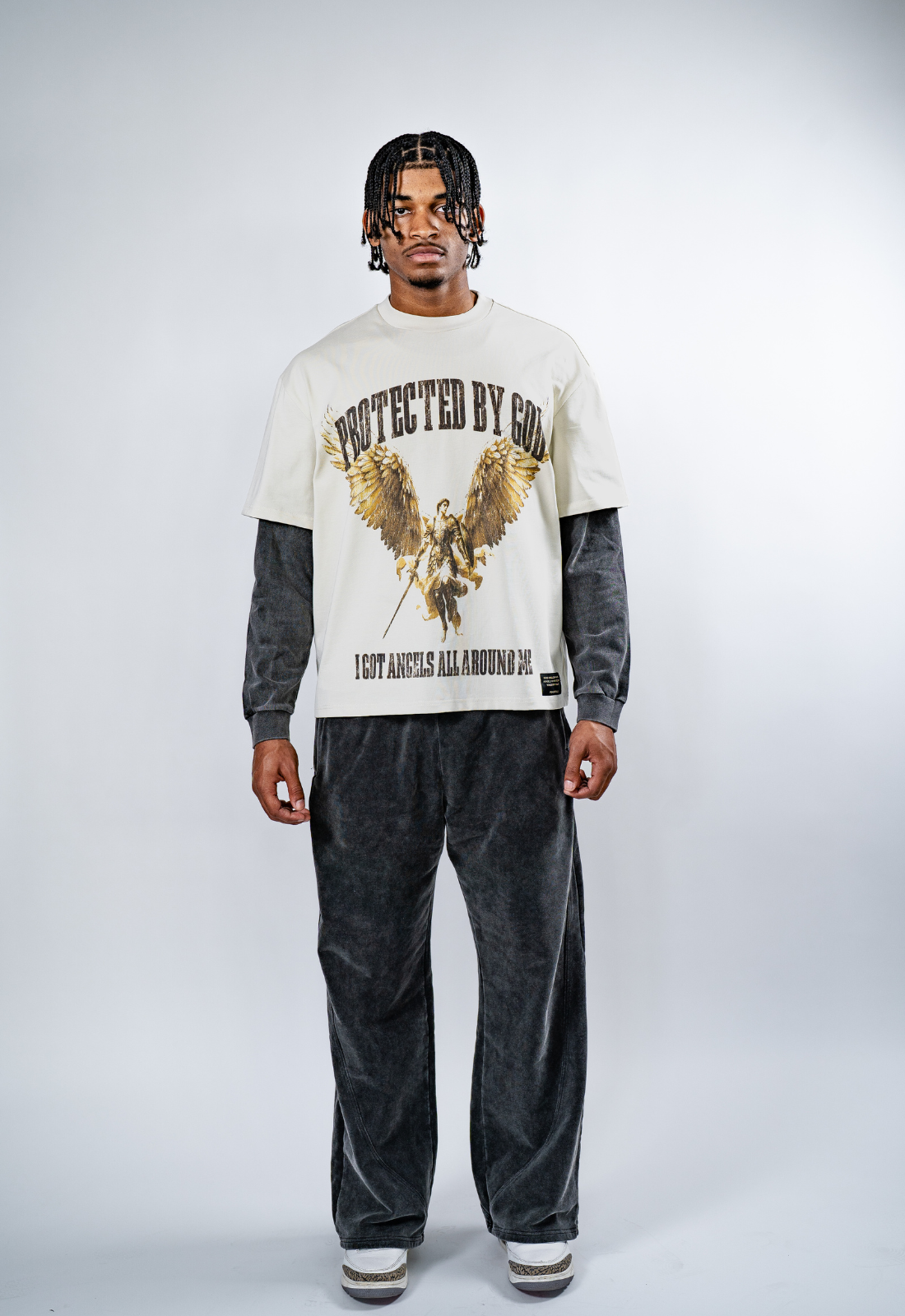 "PROTECTED BY GOD" DOUBLE LAYERED BOXY TEE