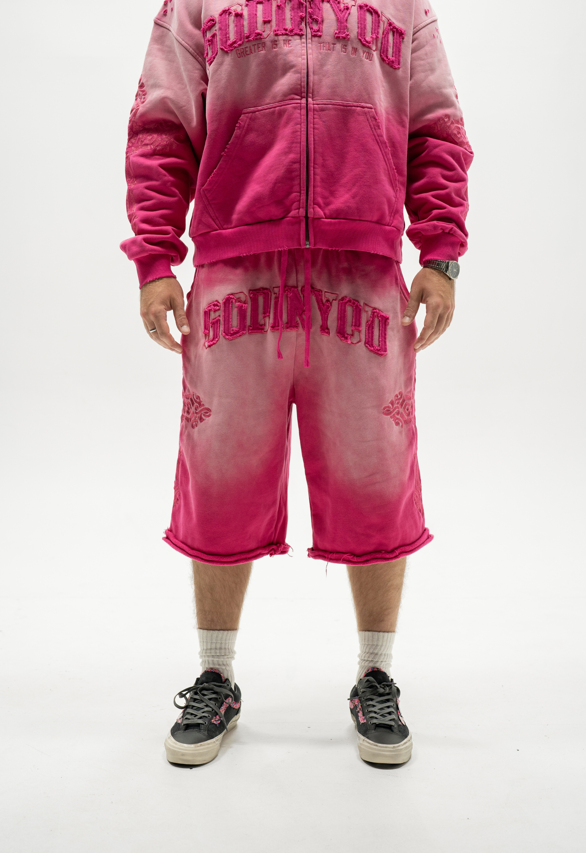 TATTERED CONVERTIBLE SWEATS (PINK)